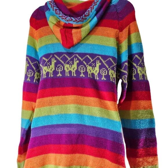 Sweater Hooded Peru Peruvian Alpaca Womens Size Small Rainbow Hoodie - Picture 5 of 10